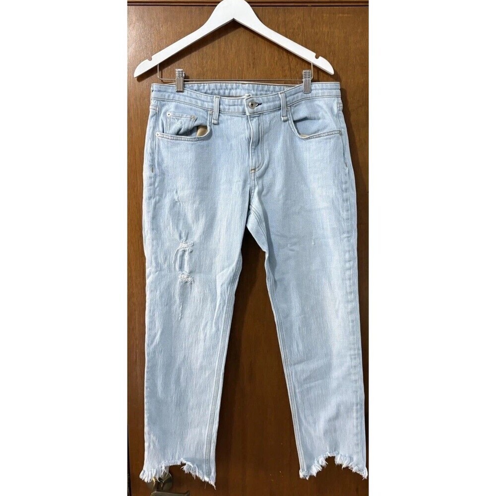 Rag & Bone Dre Jeans Low Rise Slim Boyfriend Distressed Melrose Raw Hem 30 Denim